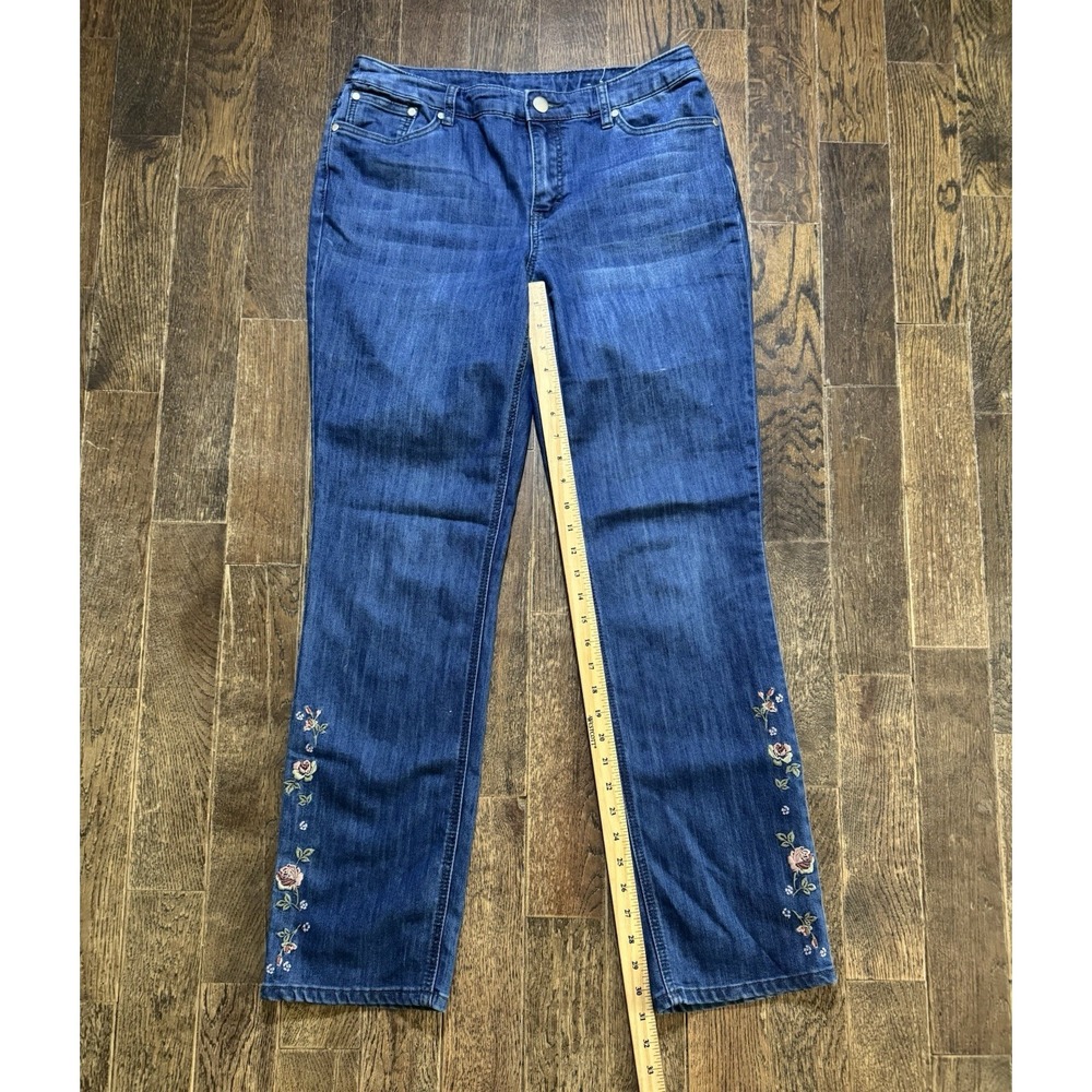 Christopher & Banks Blue Jeans Women's Size 10 Floral Embroidered Mid Rise - Picture 4 of 9